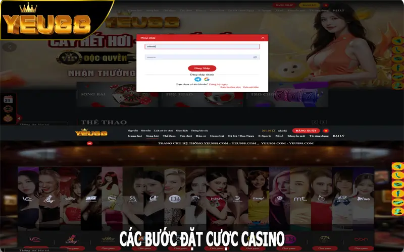 Các bước đặt cược casino tại nhà cái Yeu88