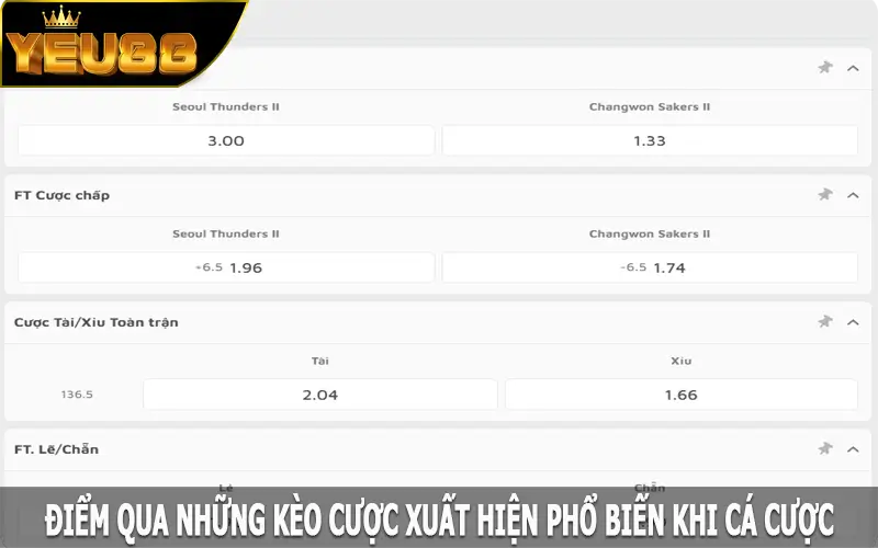 Điểm qua những kèo cược xuất hiện phổ biến khi cá cược