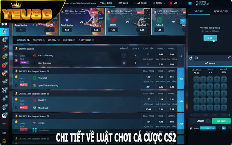 Chi tiết về luật chơi cá cược CS2 tại Yeu88