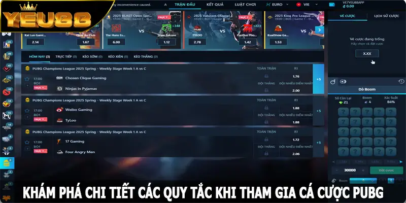 Khám phá chi tiết các quy tắc khi tham gia cá cược PUBG Yeu88