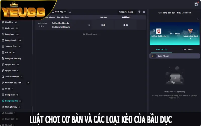 Luật chơi cơ bản và các loại kèo của bầu dục